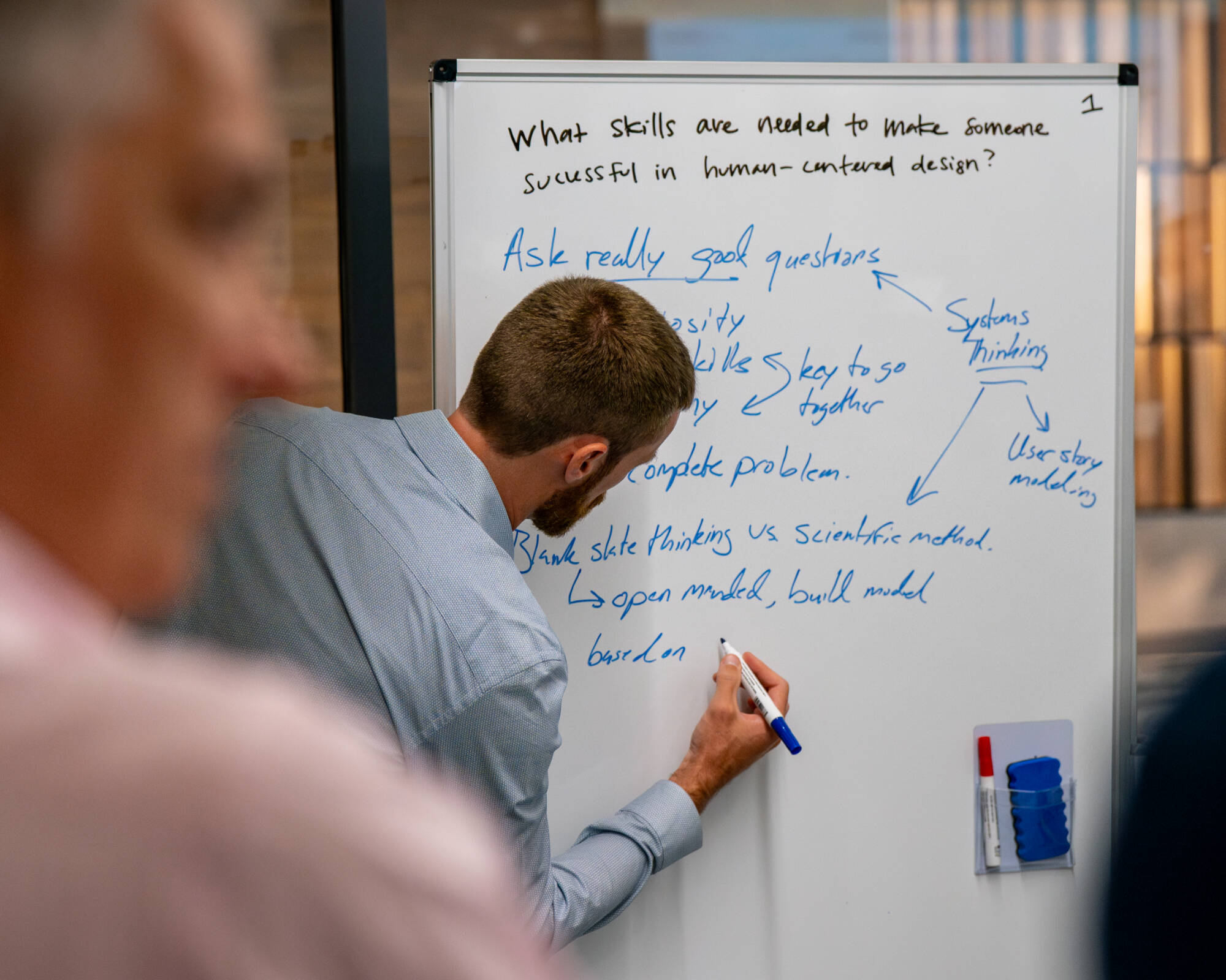 Jared Moore, associate dean of the College of Computing, takes part in a College of Computing brainstorming session at DeVos Center for Interprofessional Health on August 8.